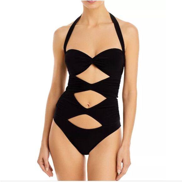 Kamali High Leg Peekaboo Mio Cutout One Piece Swimsuit Black Size Large - Picture 1 of 8
